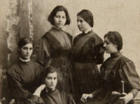 Untitled (studio portrait of five young female students)